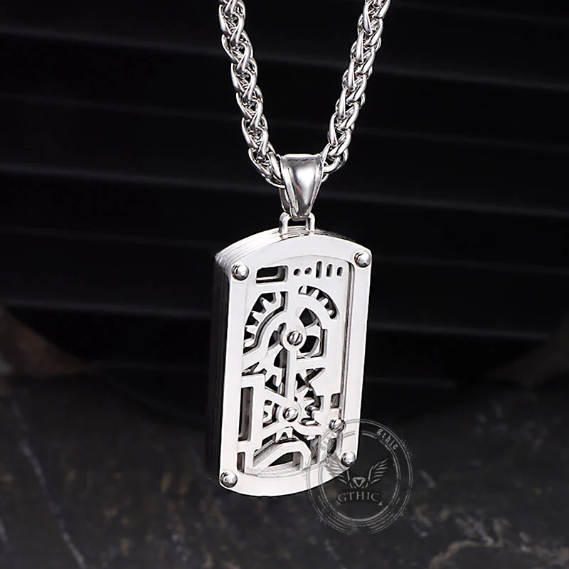 Vintage Rotatable Gear Stainless Steel Square Pendant