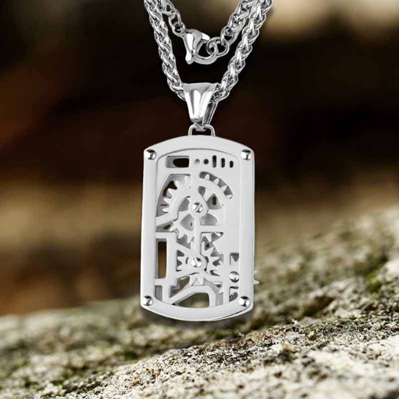 Vintage Rotatable Gear Stainless Steel Square Pendant