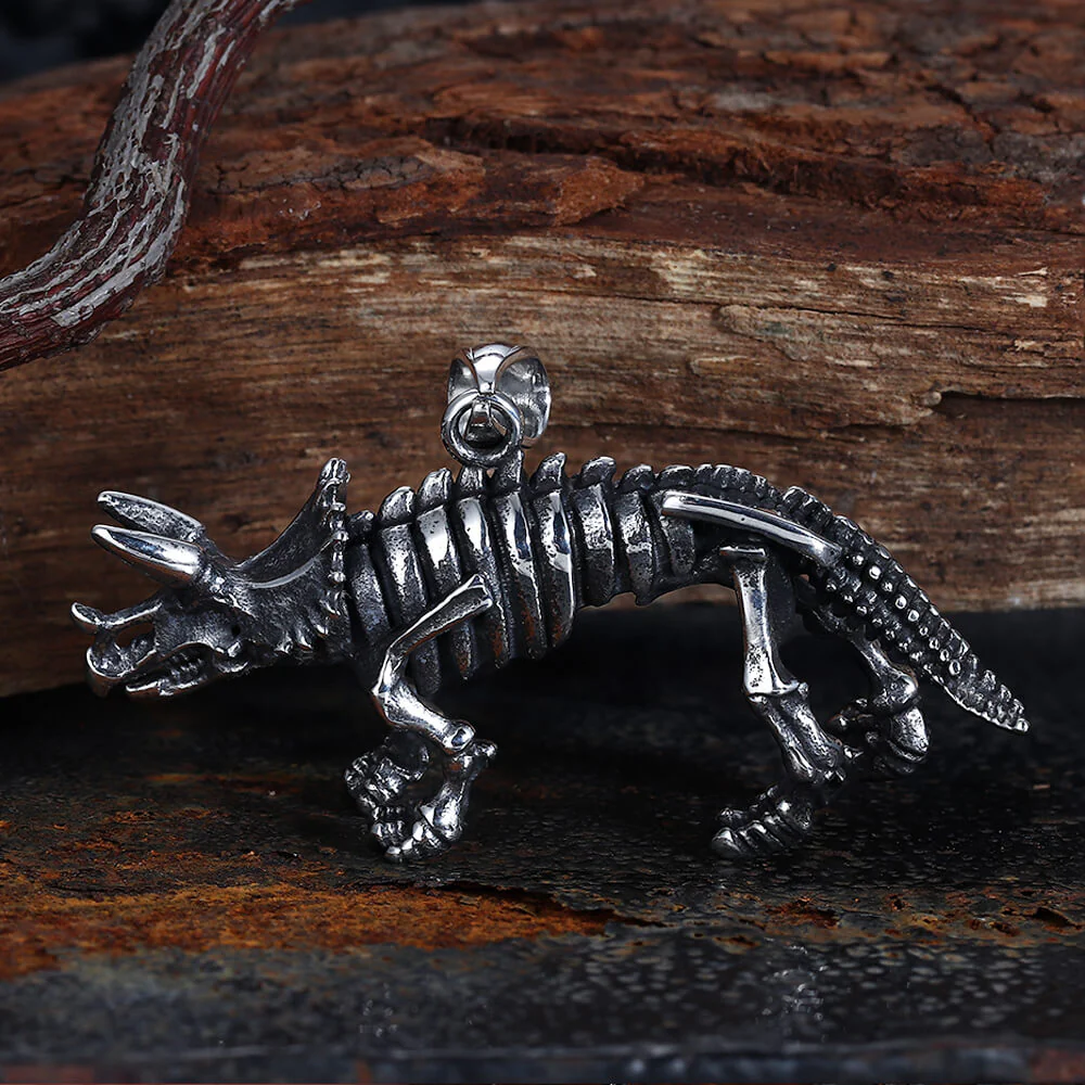 Vintage Ferocious Dinosaur Stainless Steel Pendant