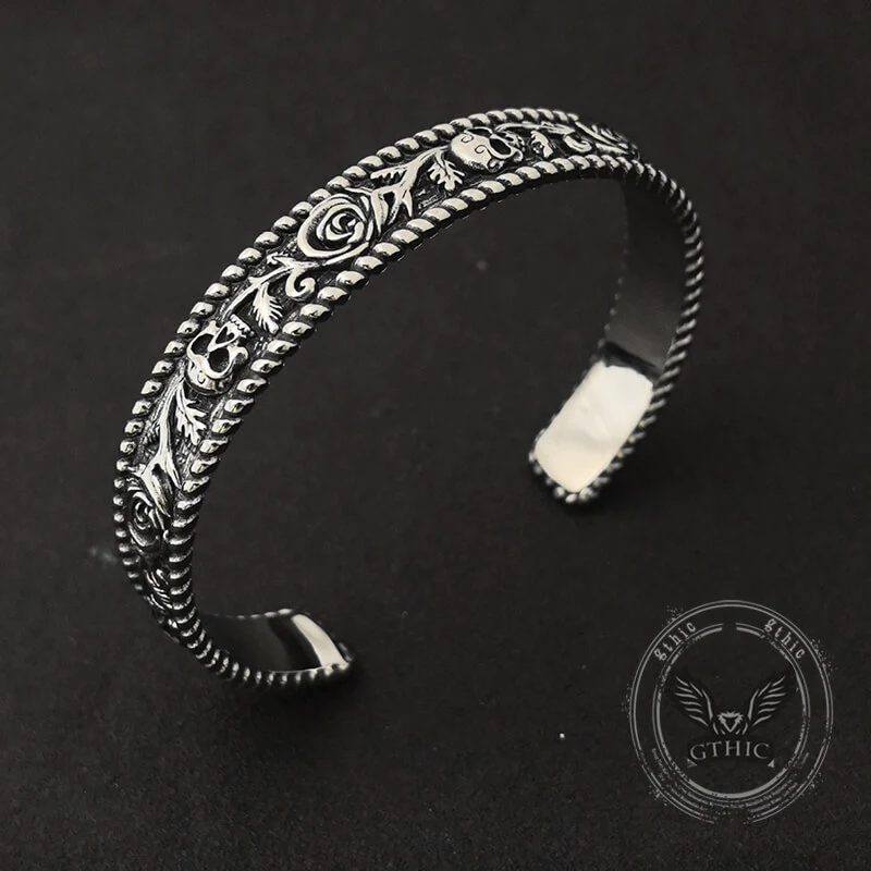 Dark Skull Rose Gothic Stainless Steel Open Bracelet
