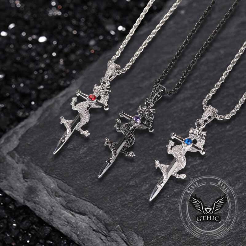 Vintage Dragon Entwined Cross Zircon Copper Pendant