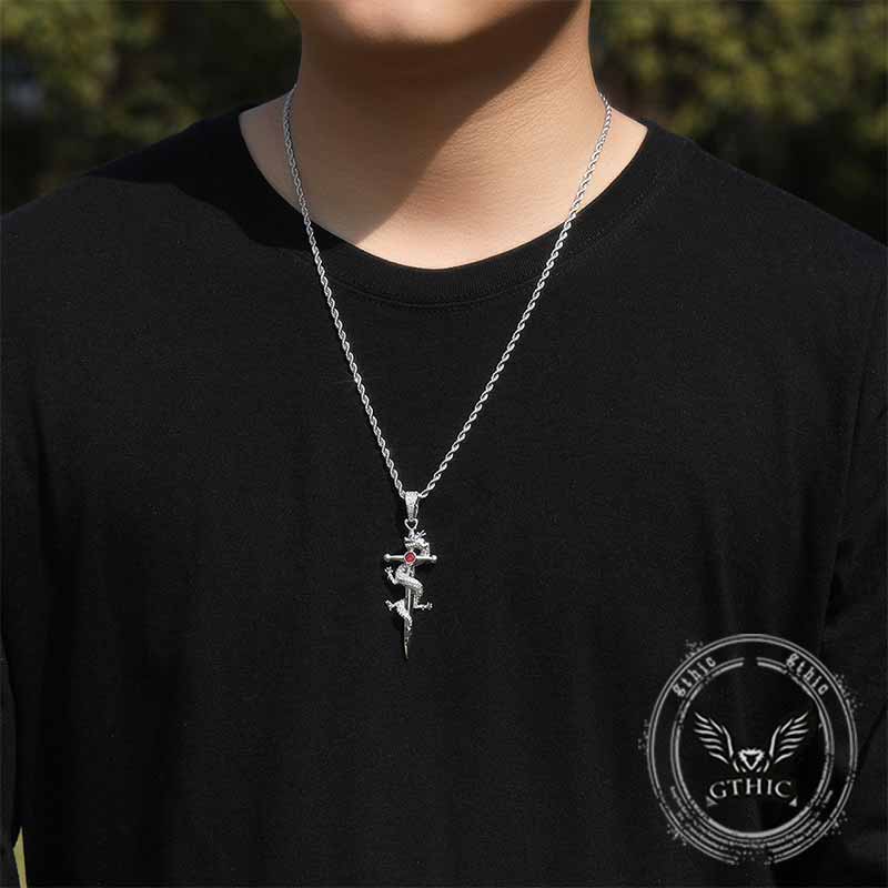 Vintage Dragon Entwined Cross Zircon Copper Pendant