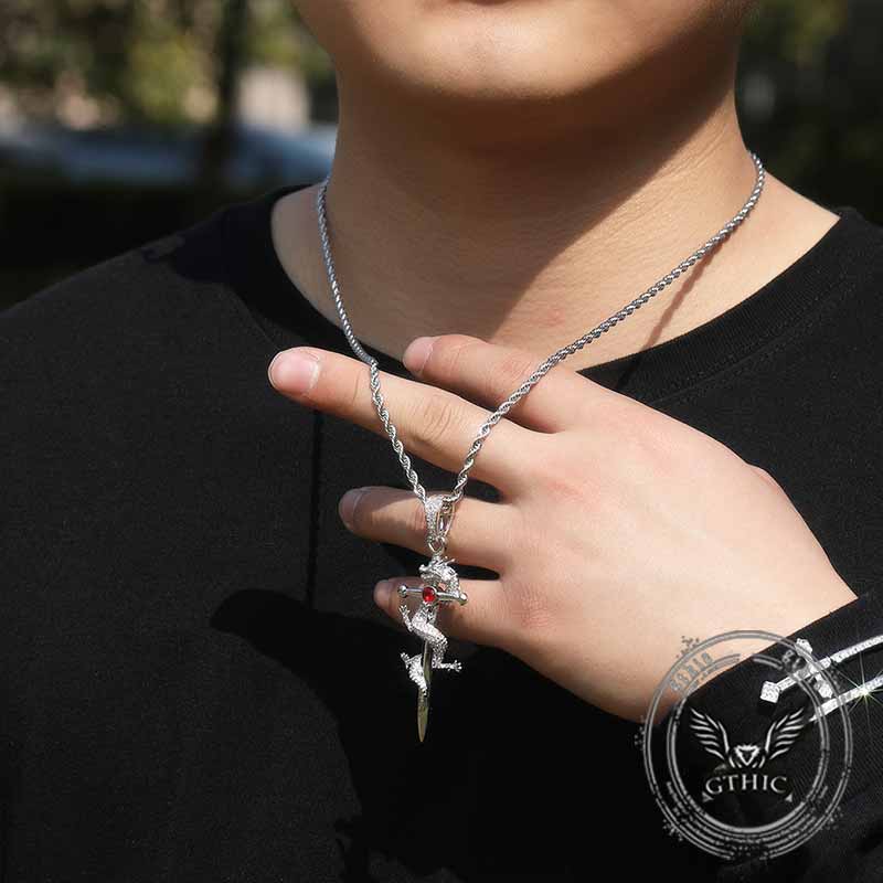 Vintage Dragon Entwined Cross Zircon Copper Pendant