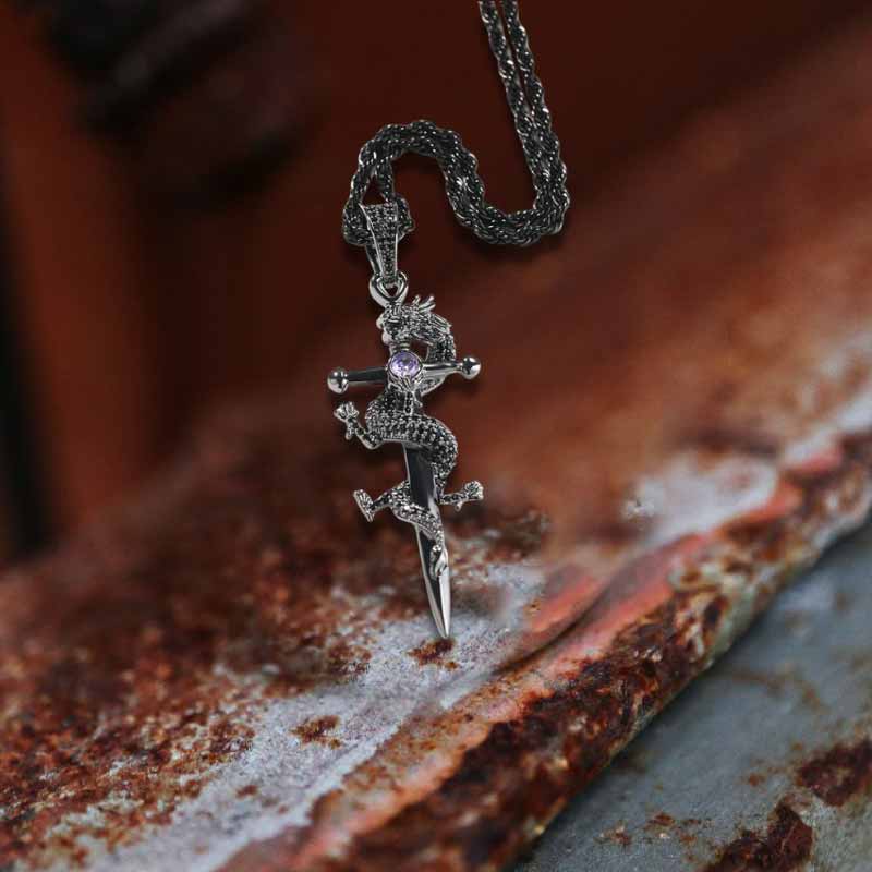 Vintage Dragon Entwined Cross Zircon Copper Pendant