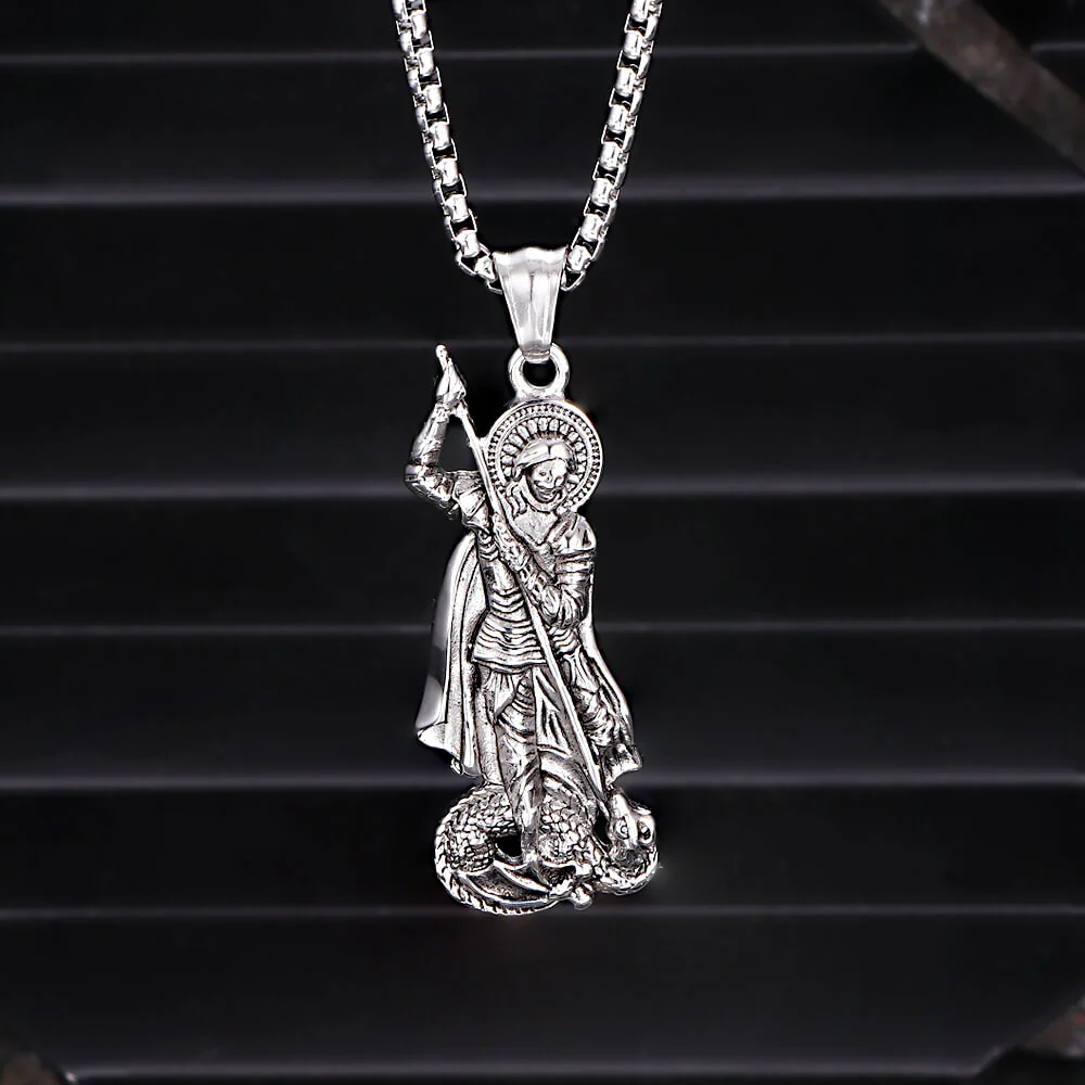 17293-silver-with-chain-silver-with-chain-variation-1.webp Retro St. George Slay Dragon Stainless Steel Pendant