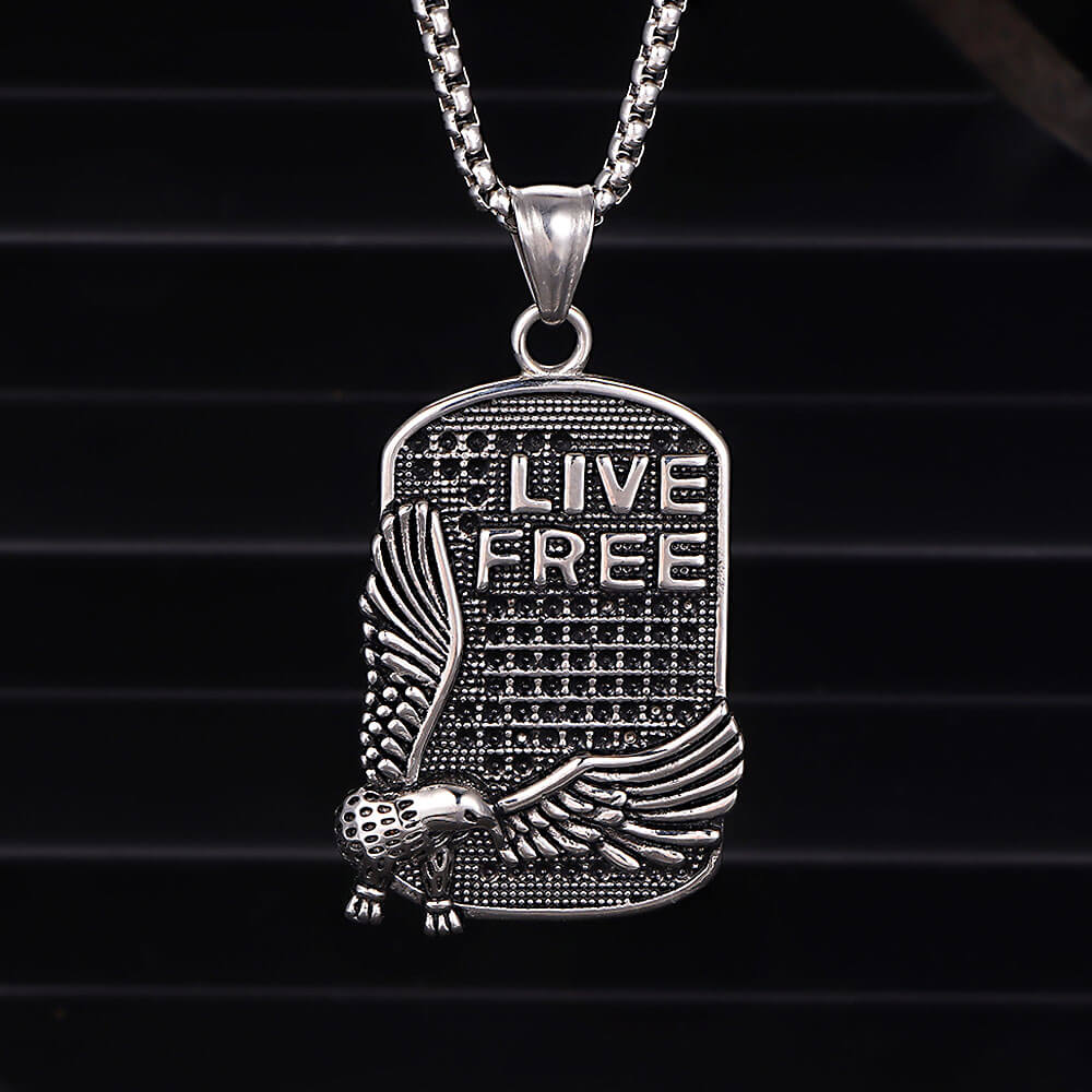 17298-punk-eagle-live-free-square-stainless-steel-pendant-1.jpg Punk Eagle Live Free Square Stainless Steel Pendant