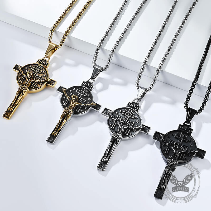 Vintage Jesus Suffering INRI Cross Stainless Steel Pendant