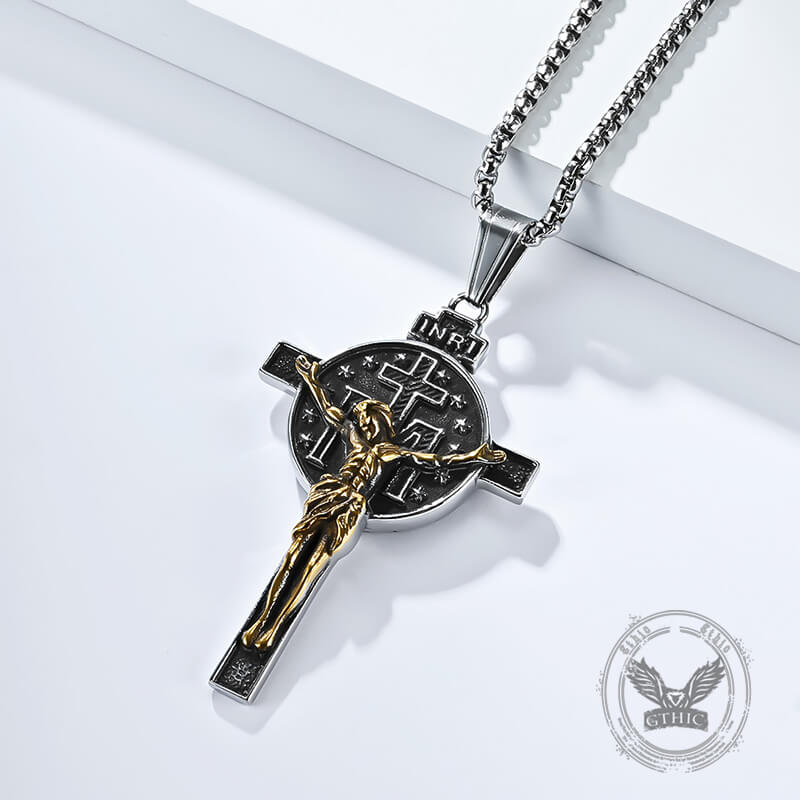 Vintage Jesus Suffering INRI Cross Stainless Steel Pendant