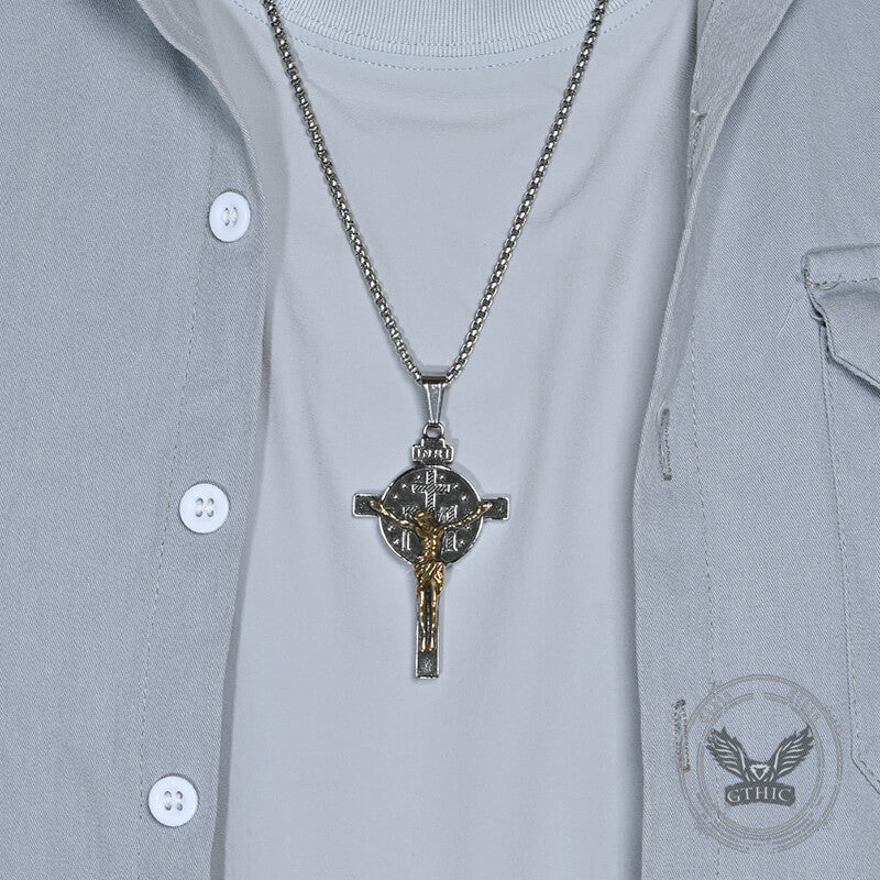 Vintage Jesus Suffering INRI Cross Stainless Steel Pendant