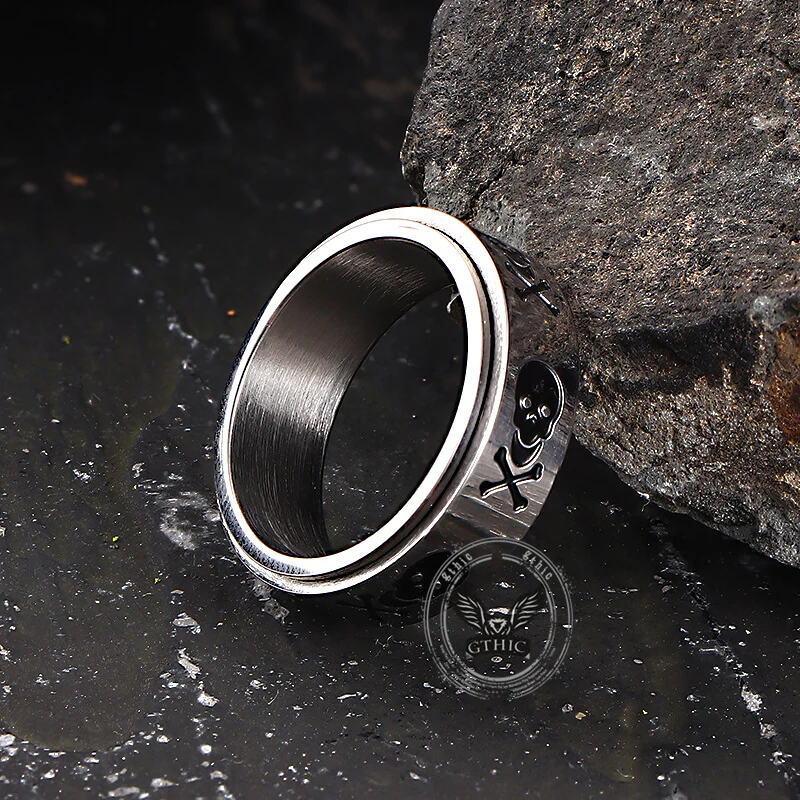 Punk Skull Crossbone Stainless Steel Spinner Ring