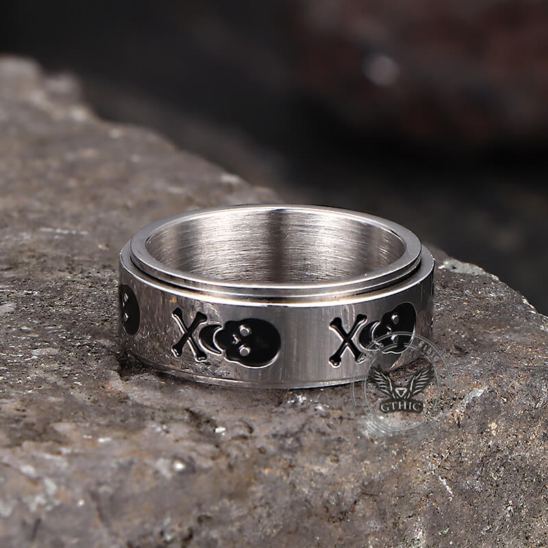Punk Skull Crossbone Stainless Steel Spinner Ring