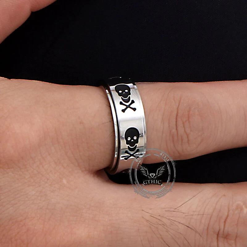 Punk Skull Crossbone Stainless Steel Spinner Ring