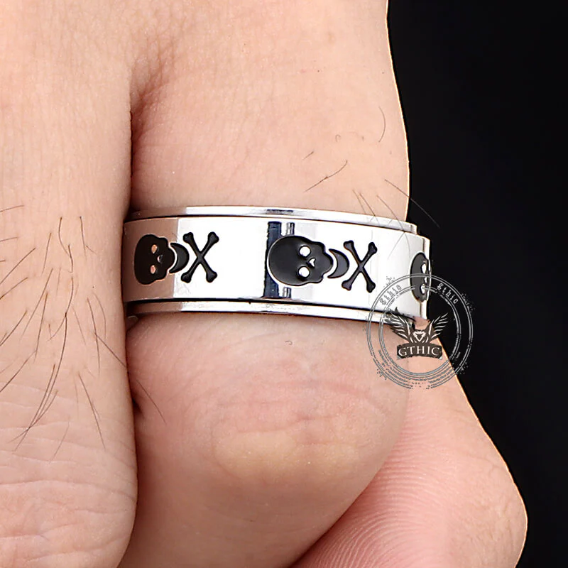 Punk Skull Crossbone Stainless Steel Spinner Ring