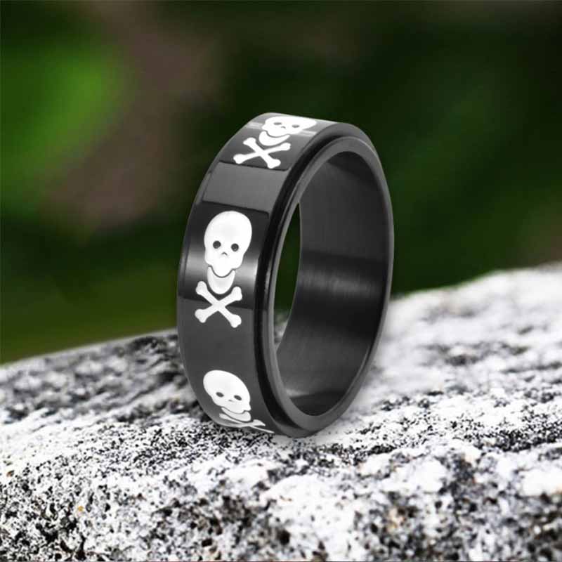 Punk Skull Crossbone Stainless Steel Spinner Ring