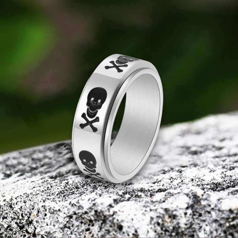 Punk Skull Crossbone Stainless Steel Spinner Ring