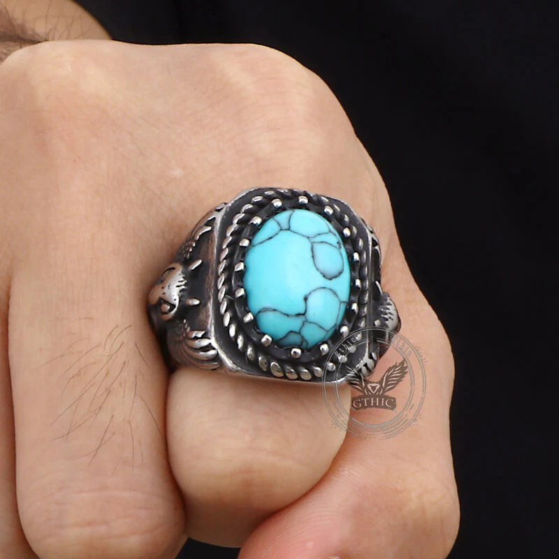 Vintage Eagle Turquoise Stainless Steel Animal Ring