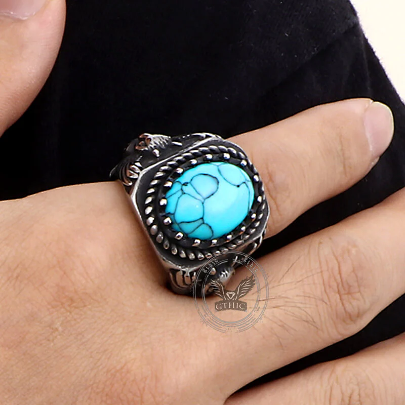 Vintage Eagle Turquoise Stainless Steel Animal Ring