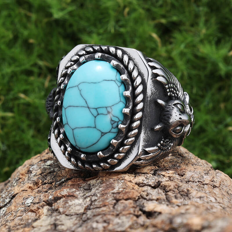 17335-stainless-steel-9-stainless-steel-9-variation-1.jpg Vintage Eagle Turquoise Stainless Steel Animal Ring