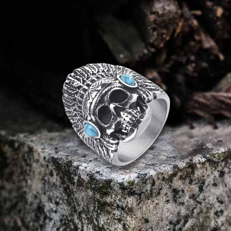 17340-indian-chief-skull-turquoise-stainless-steel-ring-1.jpg Indian Chief Skull Turquoise Stainless Steel Ring