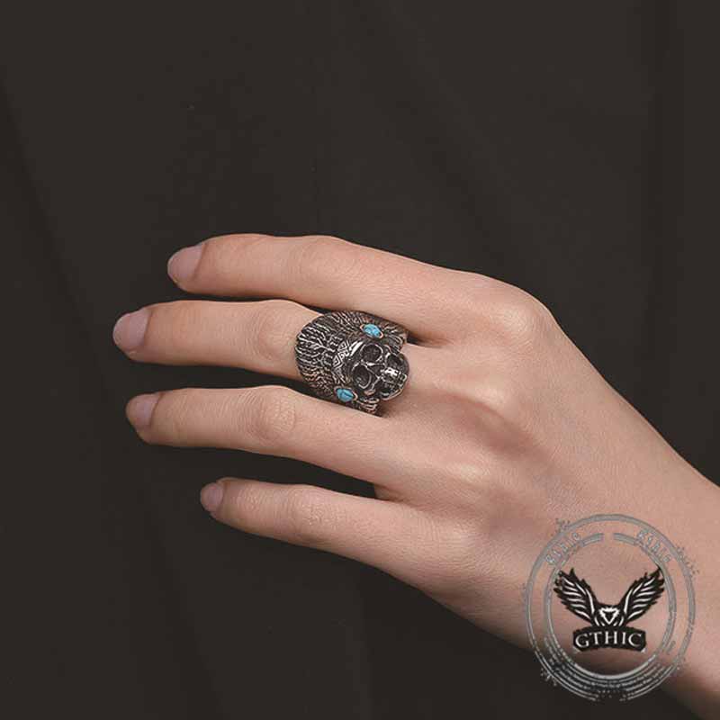 Indian Chief Skull Turquoise Stainless Steel Ring