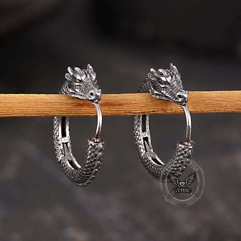 Punk Dragon Shape Stainless Steel Hoop Earrings