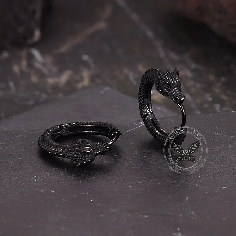 Punk Dragon Shape Stainless Steel Hoop Earrings