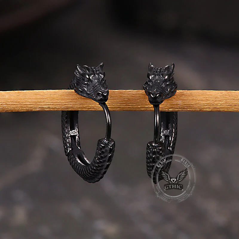 Punk Dragon Shape Stainless Steel Hoop Earrings