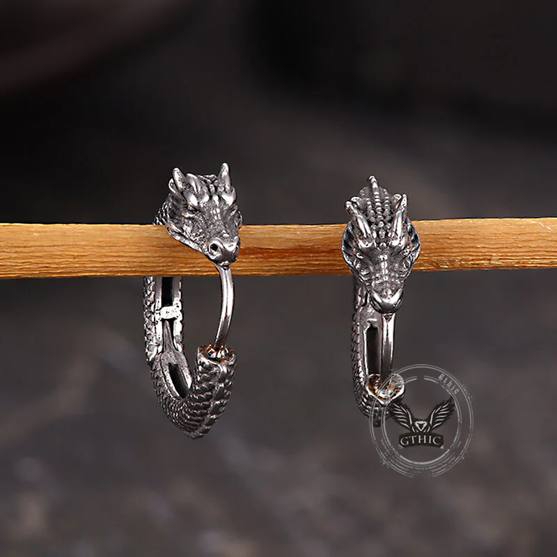 Punk Dragon Shape Stainless Steel Hoop Earrings