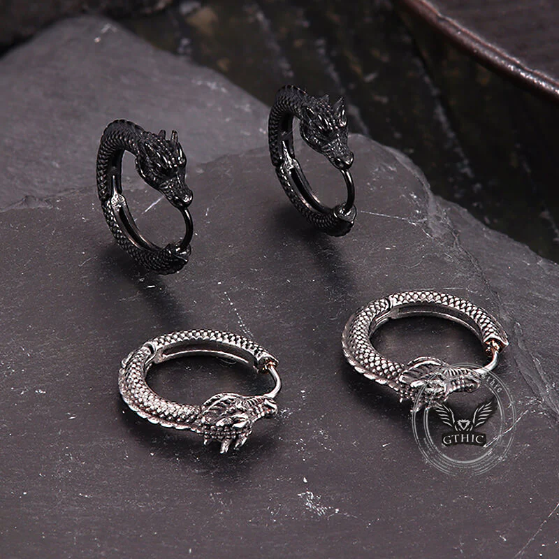 Punk Dragon Shape Stainless Steel Hoop Earrings