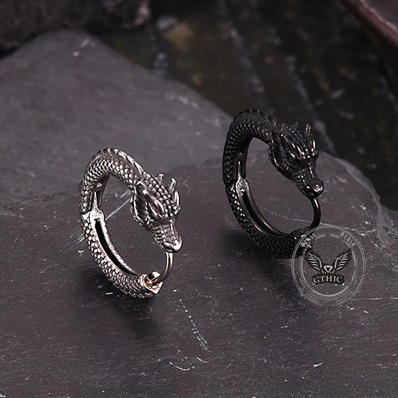 Punk Dragon Shape Stainless Steel Hoop Earrings