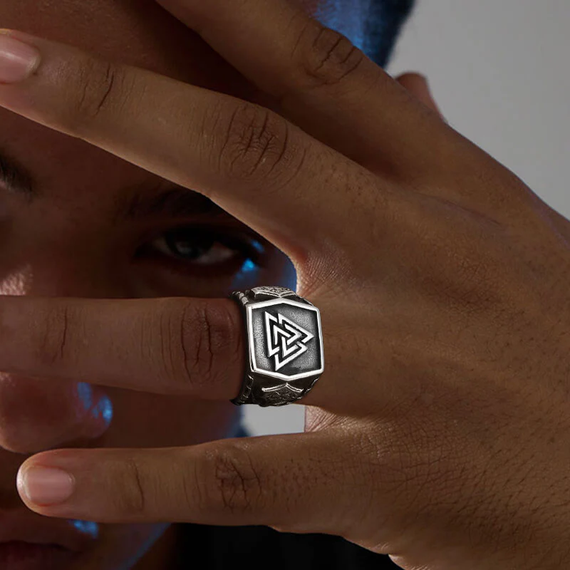 Retro Valknut Odin Triangle Stainless Steel Viking Ring
