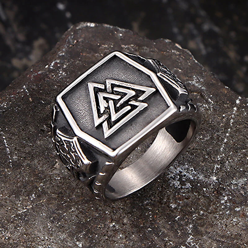 Retro Valknut Odin Triangle Stainless Steel Viking Ring