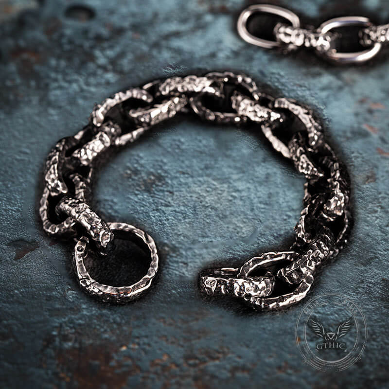 Nordic Hammered Rune Stainless Steel Viking Bracelet