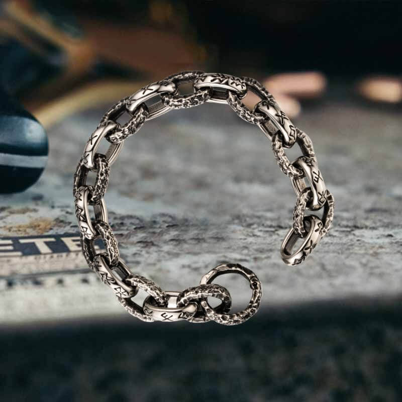 Nordic Hammered Rune Stainless Steel Viking Bracelet