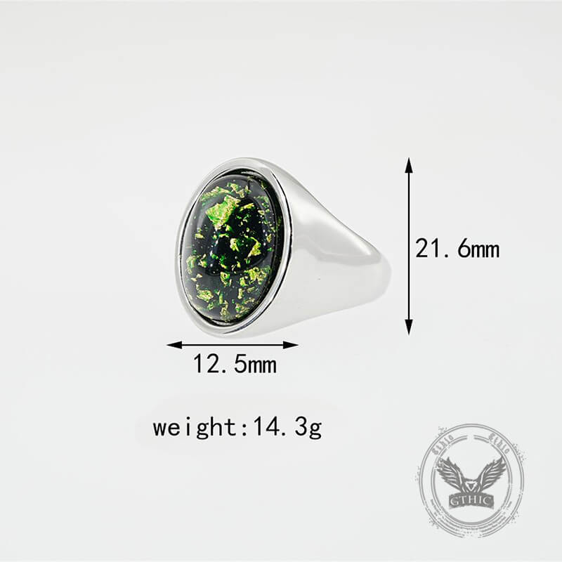 Simple Oval Green Gem Stainless Steel Ring