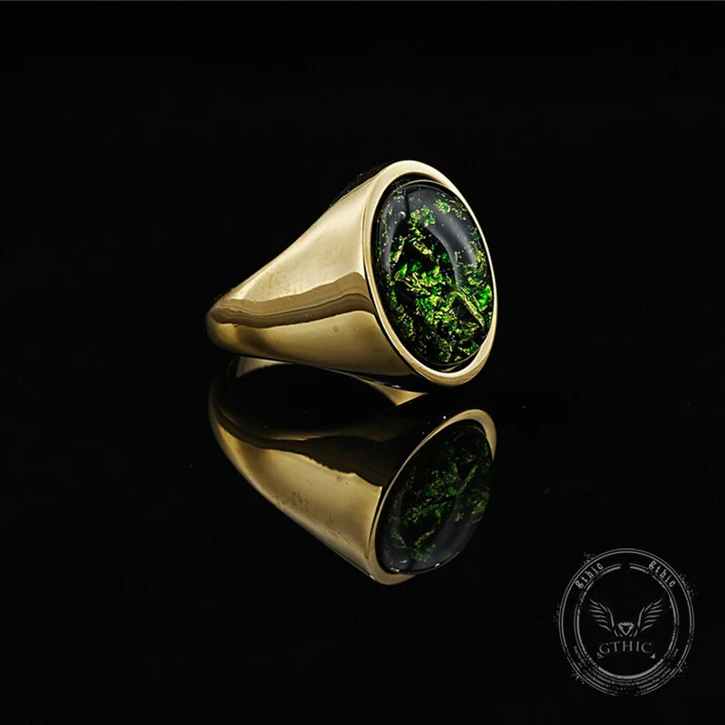 Simple Oval Green Gem Stainless Steel Ring