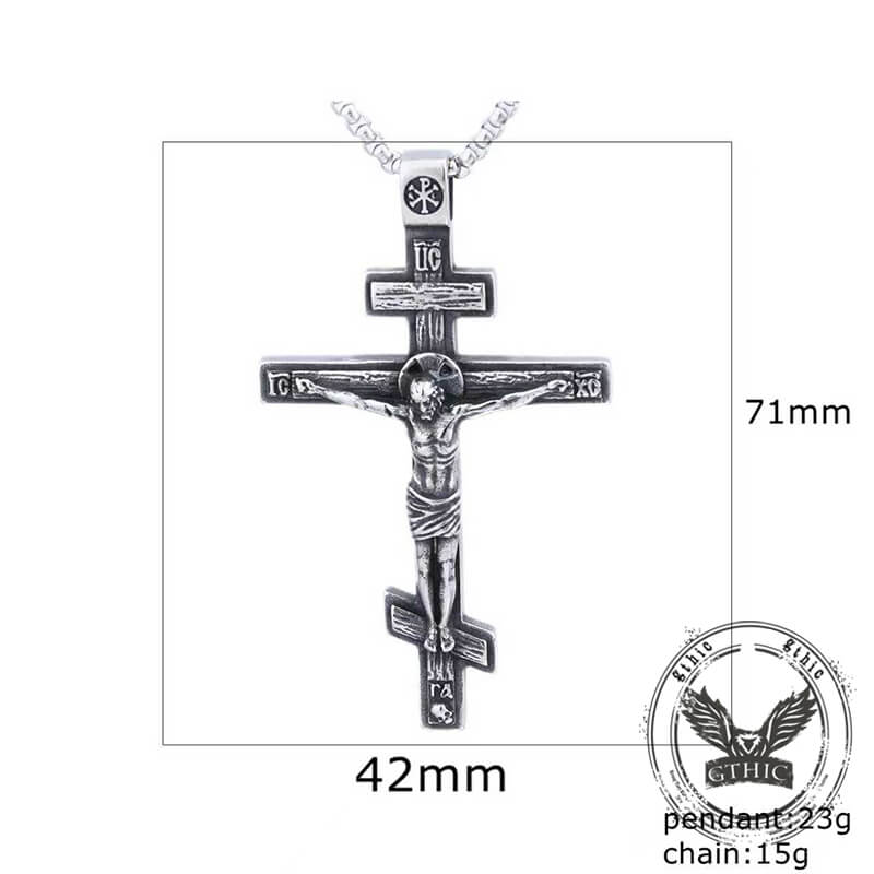 Vintage Crucifixion of Jesus Stainless Steel Cross Pendant