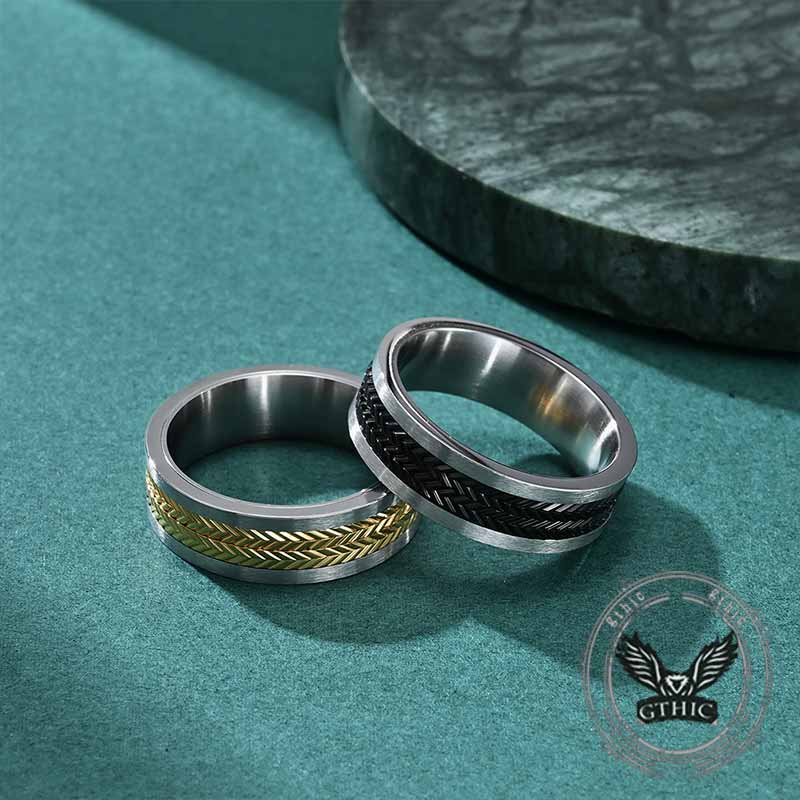 Simple Wheat Ear Pattern Stainless Steel Spinner Ring