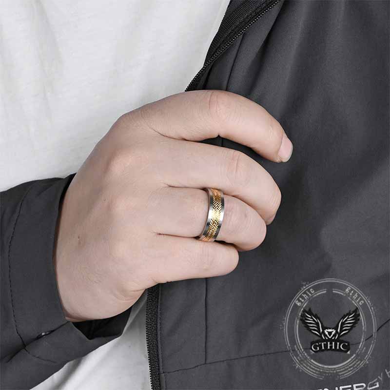 Simple Wheat Ear Pattern Stainless Steel Spinner Ring