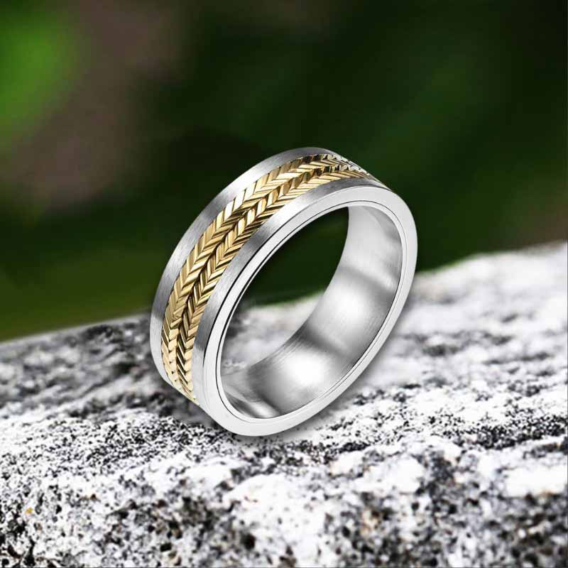 Simple Wheat Ear Pattern Stainless Steel Spinner Ring