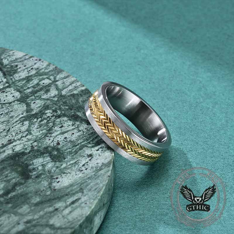 Simple Wheat Ear Pattern Stainless Steel Spinner Ring