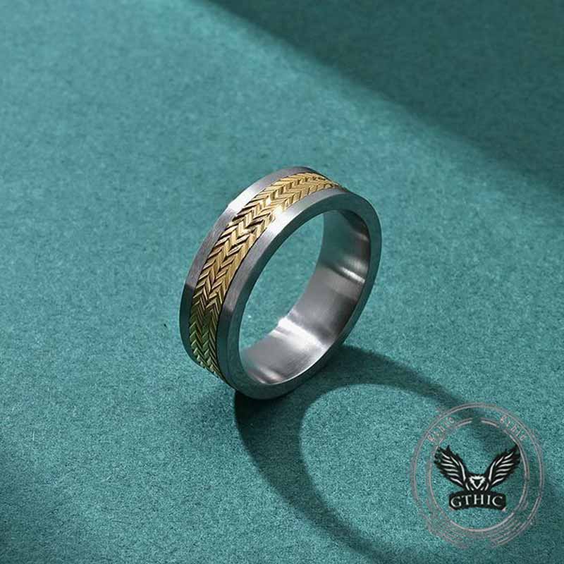 Simple Wheat Ear Pattern Stainless Steel Spinner Ring