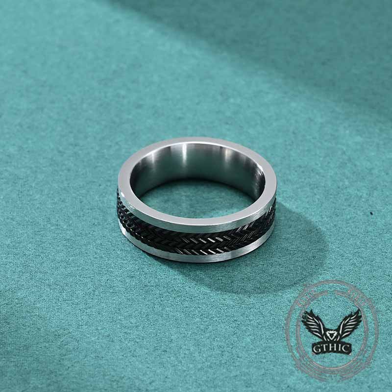 Simple Wheat Ear Pattern Stainless Steel Spinner Ring