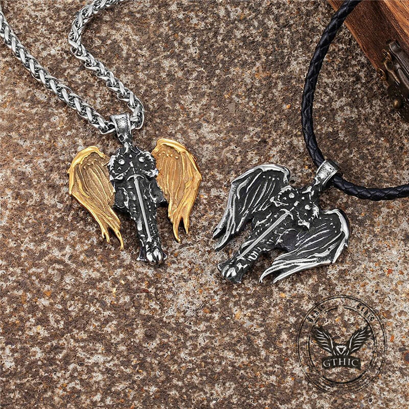 Vintage Cross Archangel Wing Amulet Stainless Steel Pendant