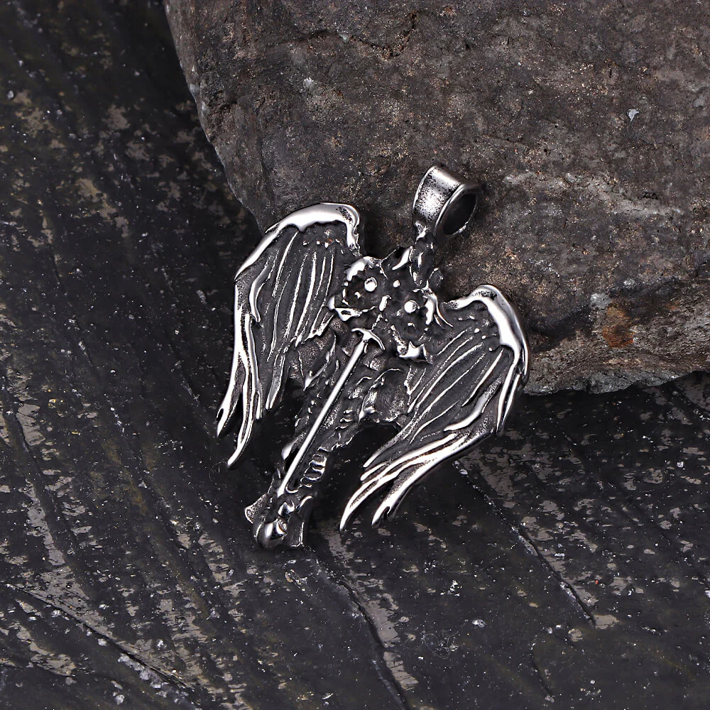 Vintage Cross Archangel Wing Amulet Stainless Steel Pendant