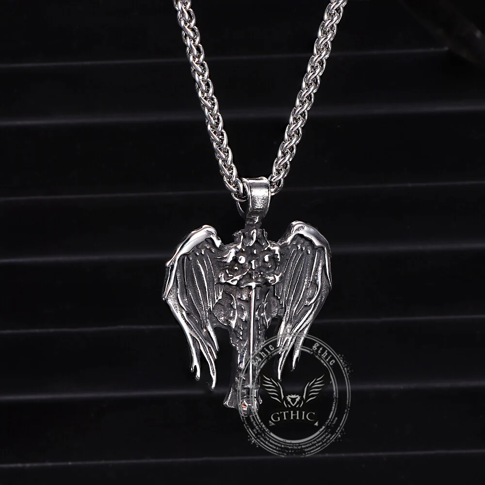Vintage Cross Archangel Wing Amulet Stainless Steel Pendant