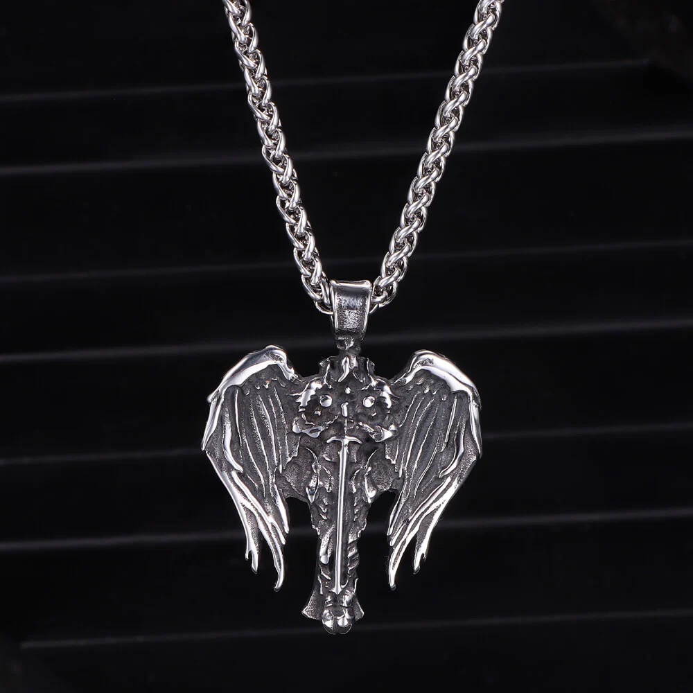 Vintage Cross Archangel Wing Amulet Stainless Steel Pendant