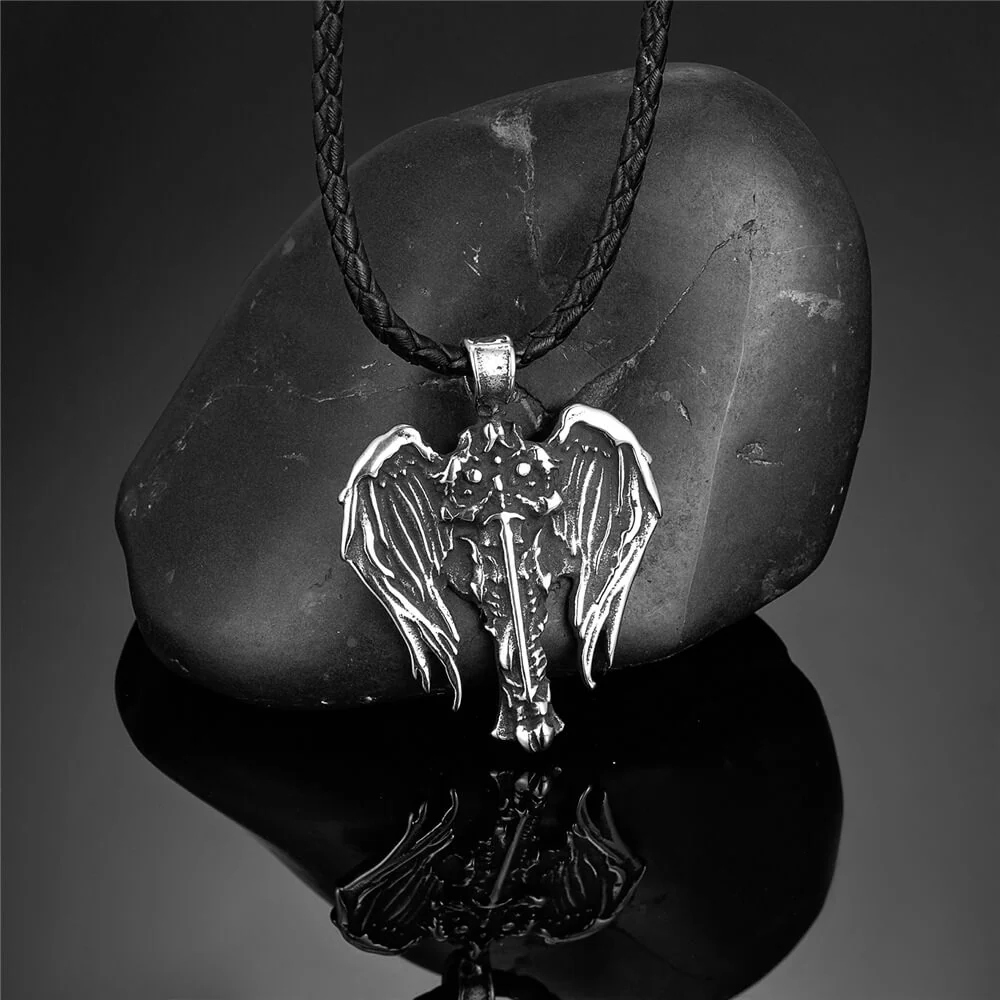 Vintage Cross Archangel Wing Amulet Stainless Steel Pendant