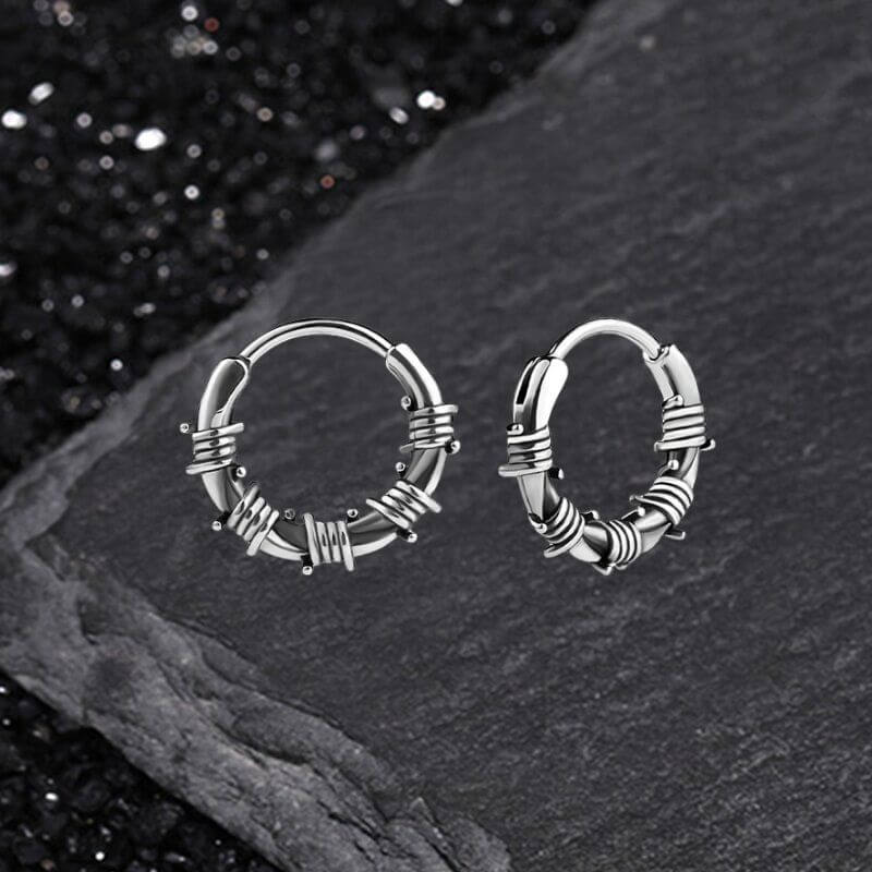 Vintage Rattan Wrapped Stainless Steel Hoop Earrings