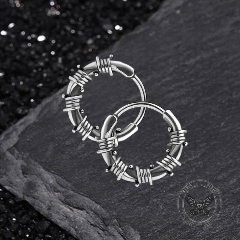 Vintage Rattan Wrapped Stainless Steel Hoop Earrings
